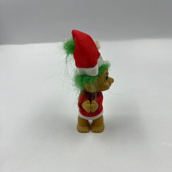 RUSS Vintage Troll Doll Green Hair Santa Claus Opening Clip Hands 4" Christmas - Picture 8 of 8